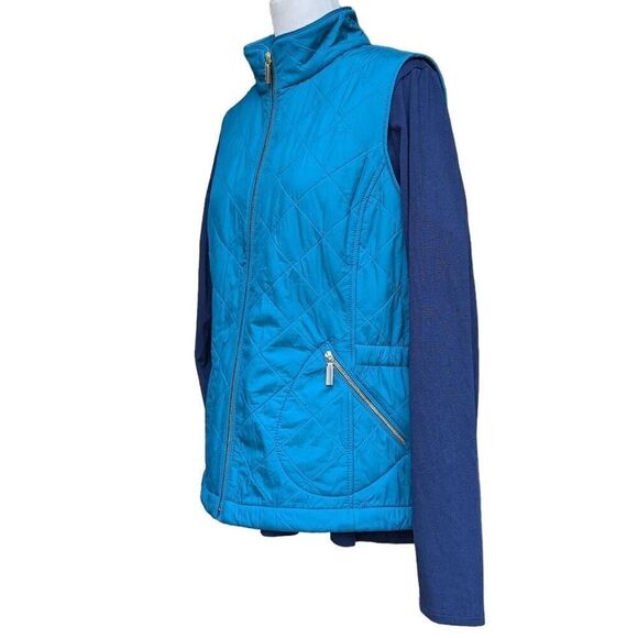 Talbots Teal Blue Quilted Vest Jacket Fleece Lined Full Zip Side Zip Pocket Sz L - Picture 3 of 7